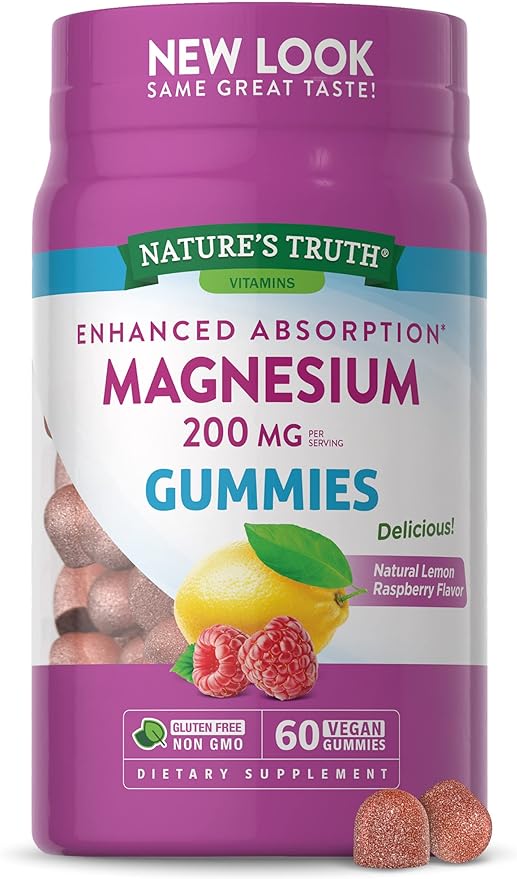 Magnesium Gummies | 200mg | 60 Count | Vegan, Non-GMO & Gluten Free Supplement | Enhanced Absorption Magnesium Citrate | by Nature's Truth