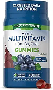 Mens Multivitamin Gummy | 70 Count | Vegetarian, Non-GMO, Gluten Free | with B12, D3, Zinc | Blueberry Flavor | by Nature's Truth
