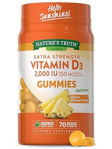 Nature's Truth Vitamin D3 Gummies | 2000 IU | 50MCG | 70 Count | Vegetarian, Non-GMO, Gluten Free | Pineapple Flavor