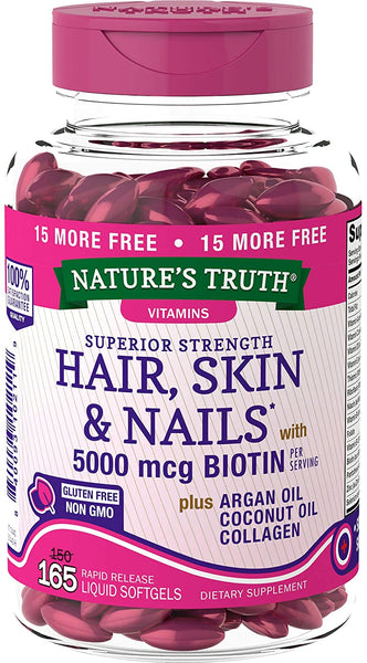 Nature's Truth Superior Strength Hair/Skin/Nails with Argan/Coconut Oil/Collagen, 165 Count, Multicolor