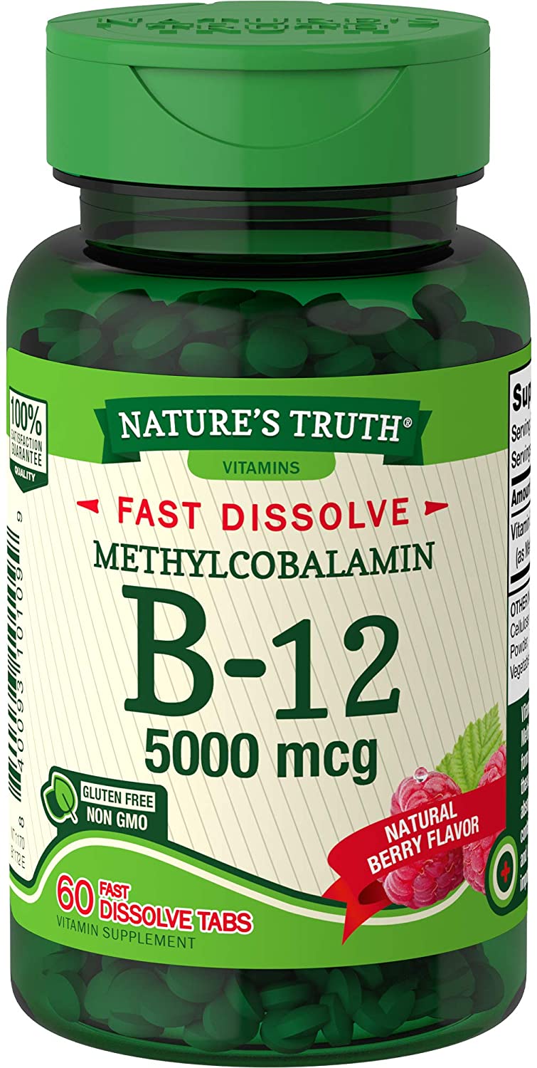 Nature's Truth B12 Vitamin 5000 mcg | 60 Tablets | Fast Dissolve Natural Berry Flavor | Vegetarian, Non-GMO & Gluten Free