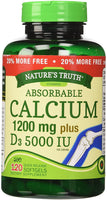 Nature's Truth Calcium 1200 mg Plus Vitamin D3 5000 IU Supplements, 120 Count
