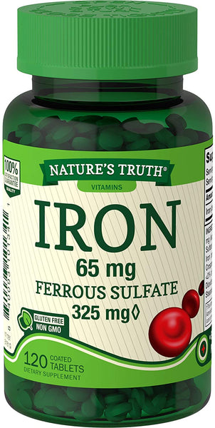 Nature's Truth Ferrous Sulfate Iron 65 mg Supplements, 120 Count