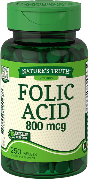 Nature's Truth Folic Acid 800 mcg | 250 Tablets | Vegetarian, Non-GMO & Gluten Free