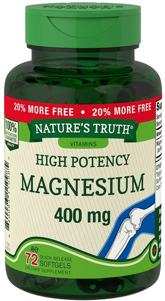Nature's Truth Magnesium 400Mg Softgel, 72 Count, Clear