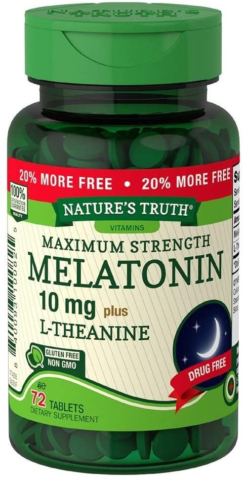Nature's Truth Melatonin 10 mg plus L-Theanine Tablets Maximum Strength - 72 ct