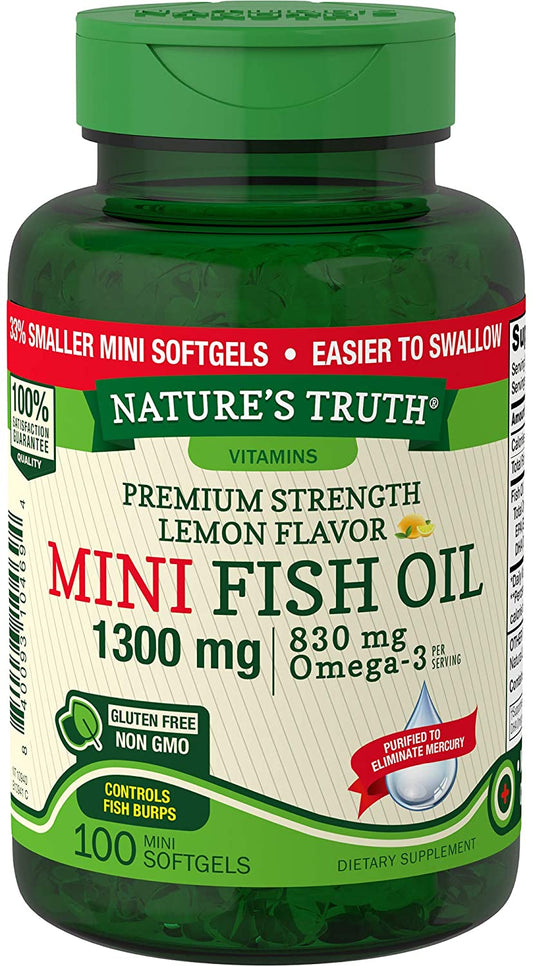 Nature's Truth Mini Fish Oil Omega 3 Lemon Flavor 100 Softgels