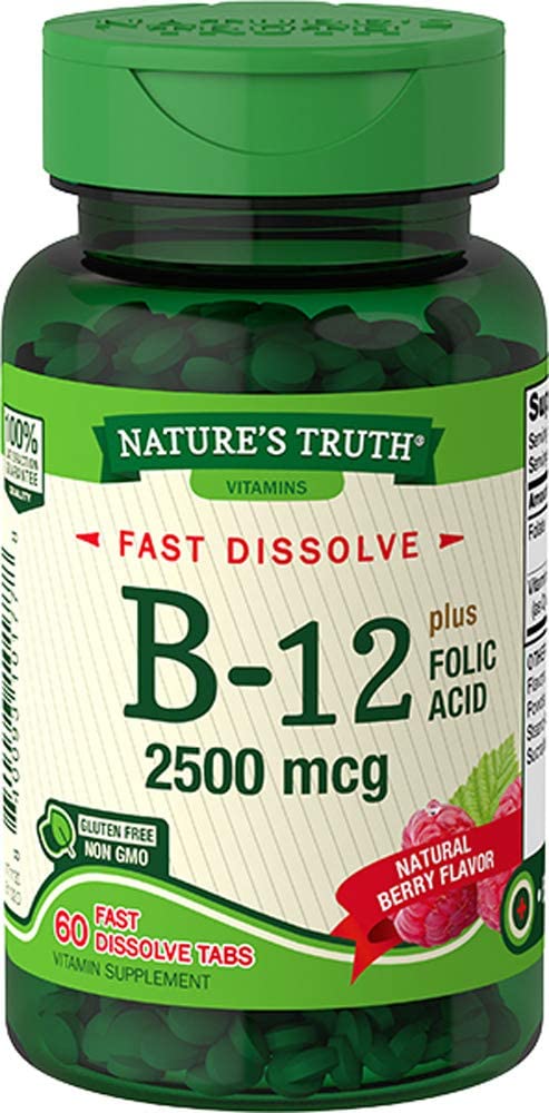 Nature's Truth Vitamin B-12 2500 mcg plus Folic Acid Fast Dissolve Tabs Natural Berry Flavor - 60 ct