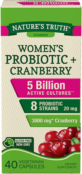 Probiotics for Women | 5 Billion Active Cultures | 40 Vegetarian Capsules | with Cranberry | Non-GMO, Gluten Free | by Natures Truth